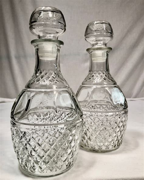 Vintage Cut Glass Wine Liquor Decanters Set Of Two Etsy