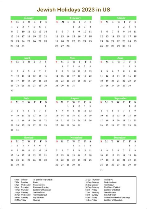 Jewish Holidays 2023 Usa Jewish Calendar 2023 With Holidays
