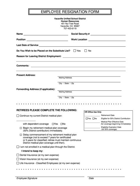 Printable Resignation Form Printable Forms Free Online