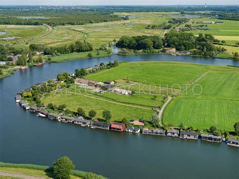 Aerial View Houseboats In Vecht Near De Horn Weesp At The Top Of The