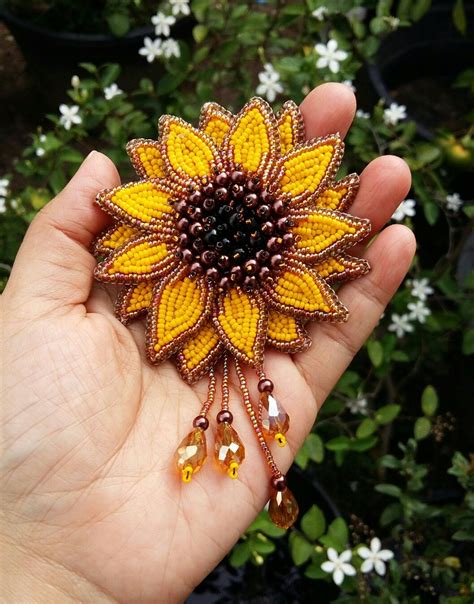 Sunflower Beaded Sunflower Beads Embroidery Beaded Embroidery Bead