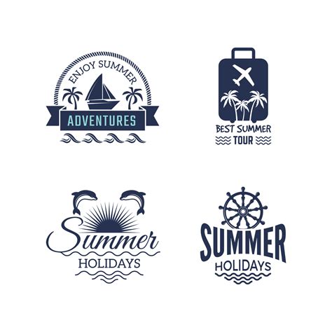 Summer Travel Logos Retro Tropical Vacation Badges Symbols Palm Tree