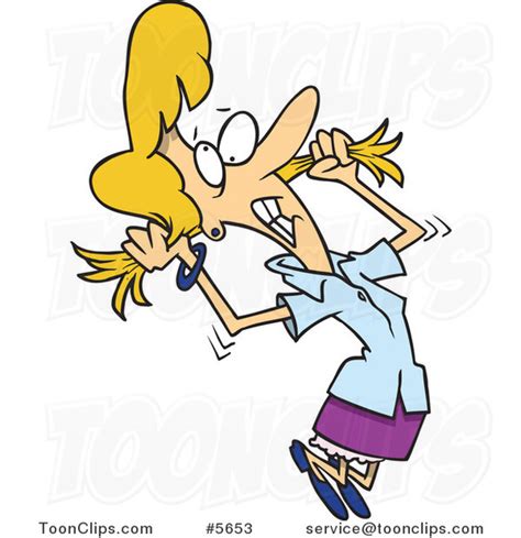 Cartoon Stressed Lady Pulling Her Hair 5653 By Ron Leishman