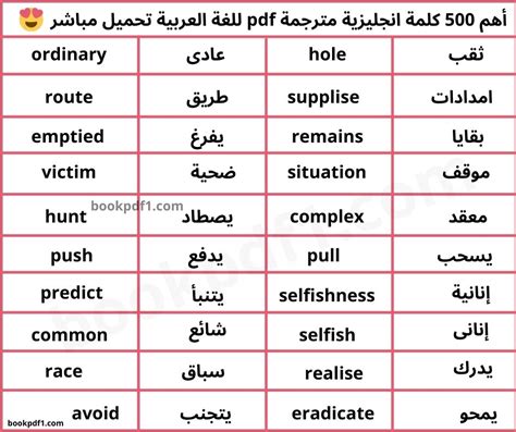 أهم 500 كلمة انجليزية مترجمة Pdf للغة العربية تحميل مباشر Bookpdf1