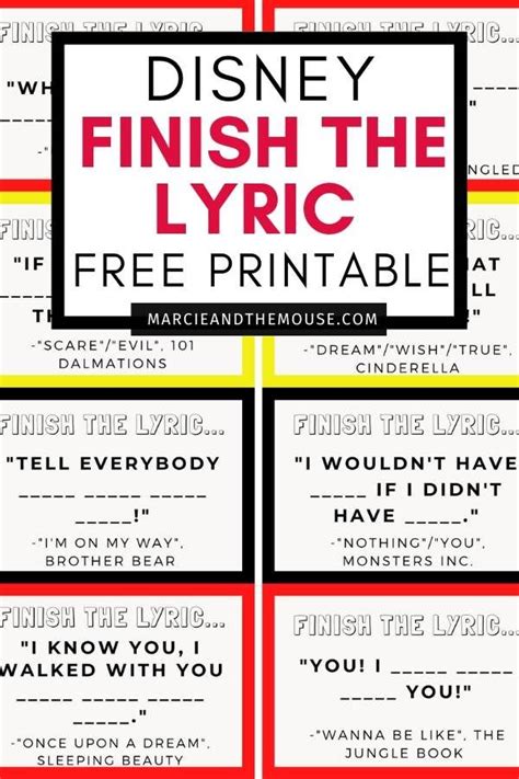 Finish The Lyrics Game Disney Edition Free Printable In 2023 Finish