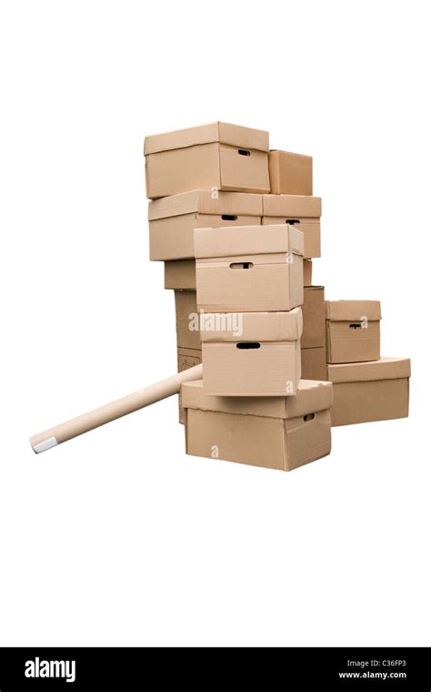 Brown Different Cardboard Boxes Arranged In Stack On White Background