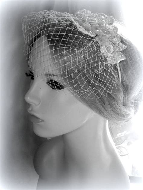 Bridal Blusher Birdcage With Wedding White Lace Headband Etsy