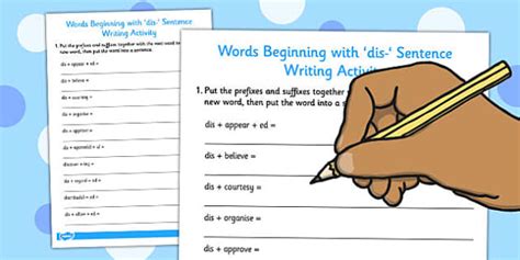 Words Beginning With Dis Sentence Writing Activity Writing