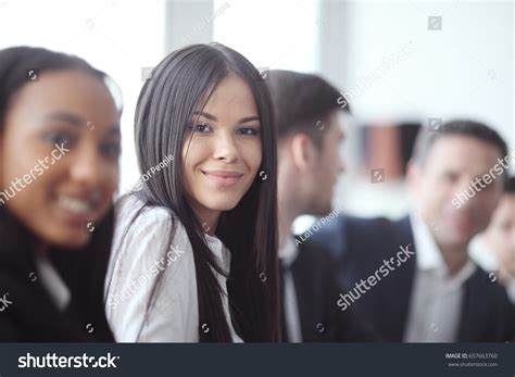 Business People Sitting Row Working Focus Stock Photo 657663760
