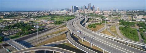 Panorama Aerial View Houston Downtown And Interstate 69 Highway With