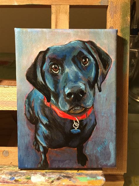 Black lab painting 5x7" on canvas by markpaintspets.com | Cute canvas