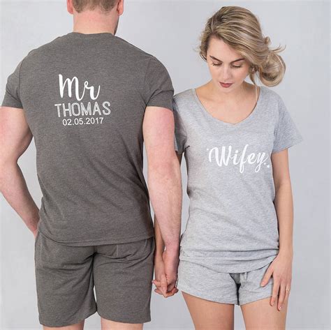 Hubby And Wifey Personalised Pyjama Set By The Little Lovebird