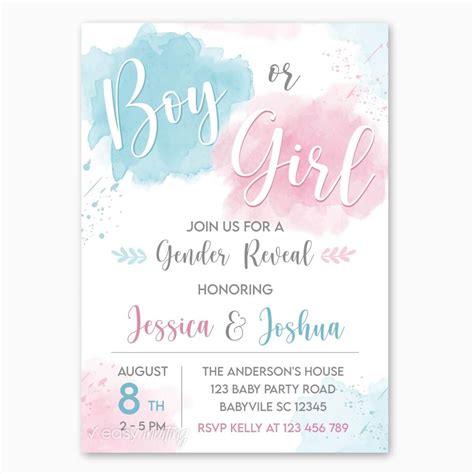 Modern Watercolor Gender Reveal Invitation Print Me Pretty Simple Gender Reveal Gender Reveal