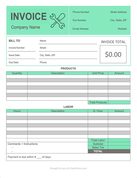Free Printable Contractor Invoice Template Printable Blank World