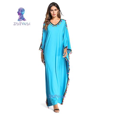 Casual Muslim Sequins Abaya Bat Sleeve Maxi Dress Middle East Arab Islamic Clothing Loose Style