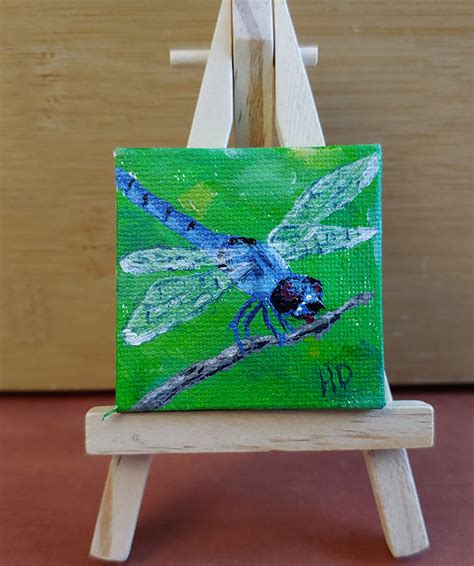 Blue Dragonfly 2x2 Miniature Weasel Daniel Art And Yarn
