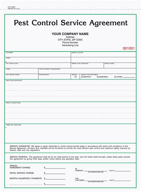 Free Printable Pest Control Agreement Template
