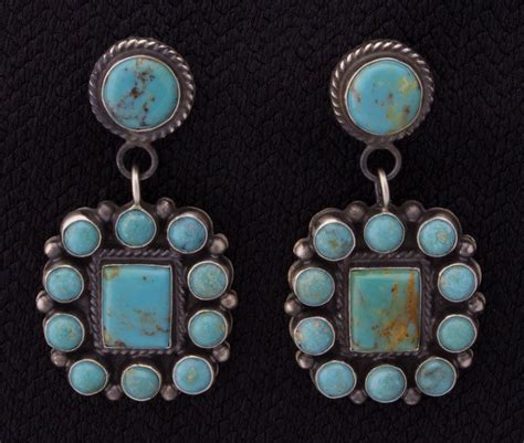 Kingman Turquoise Cluster Earrings By Navajo Artist Anthony Skeets