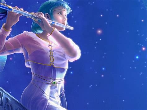 Girl In Flute Stars Instrument Fantasy Girl Flute Sky Hd