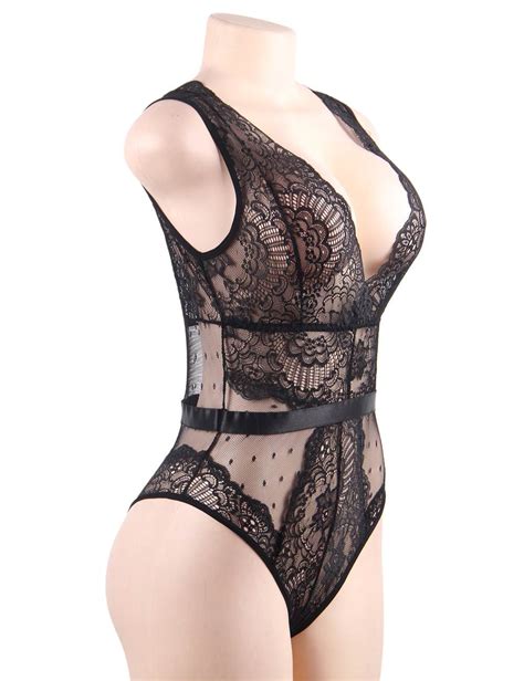 Plus Size Black Deluxe Lace Stitching Teddy Ohyeah