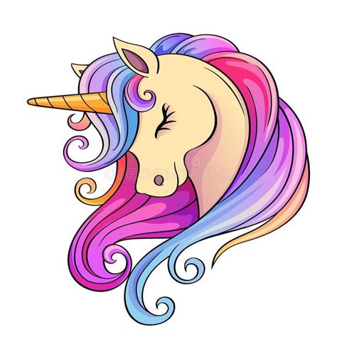 Cute Cartoon Unicorn Head With Rainbow Mane Vector Illustration