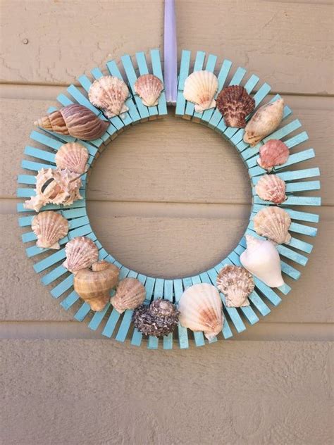 Beach Themed Seashell Wreath Is 14 Inches And Teal In Color
