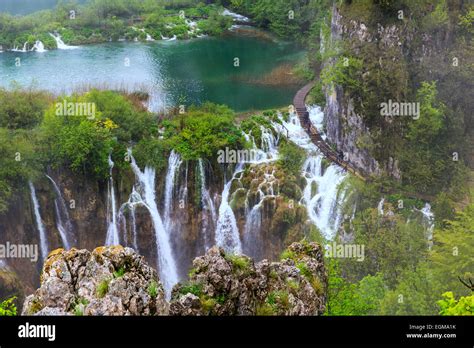 Lakes In Forest Crystal Clear Water Plitvice Lakes Croatia Stock