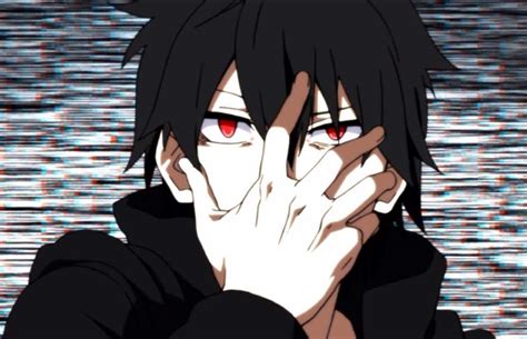 An Anime Character With Black Hair And Red Eyes In A