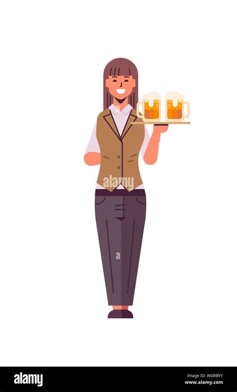 Waitress Carrying Tray Beer Stock Vector Images Alamy
