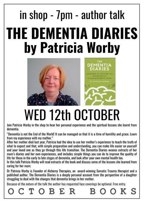 Author Talk The Dementia Diaries By Patricia Worby — October Books