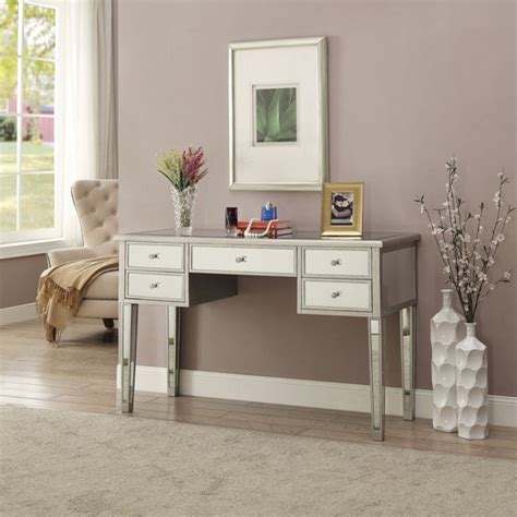 Inset antiqued mirror top and antiqued mirror drawer fronts and accents. Coaster Furniture Mirrored Writing Desk - Walmart.com