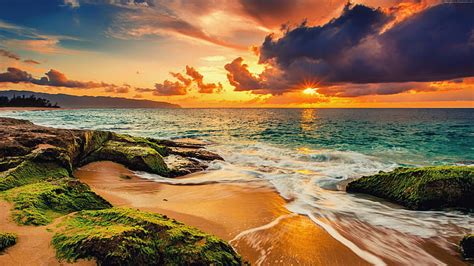 Hd Wallpaper Sunset Beach Sea Long Exposure Sky Water Scenics