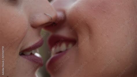 gay intimate lesbian kiss close up with tongue stock video adobe stock