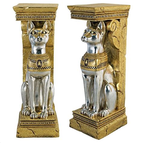 Egyptian Cat Goddess Bastet Pedestal Statue Set Of Two Ne975327 Design Toscano