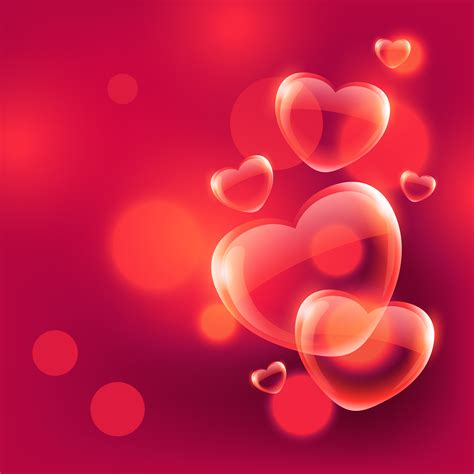Beautiful Love Hearts Bubbles Floating In Air On Red Bokeh Backg