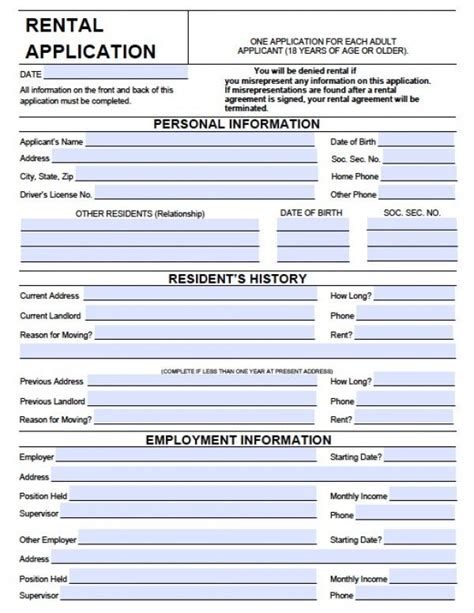 printable sample rental application form  form real