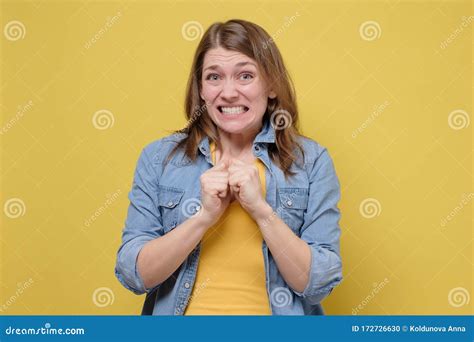 Awkward Caucasian Woman Feeling Embarrassed Confused Nervous Before Exam Stock Photo Image Of