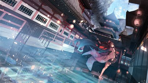 Download 1920x1080 Anime Girl Japanese Buildings Traditional Clothes