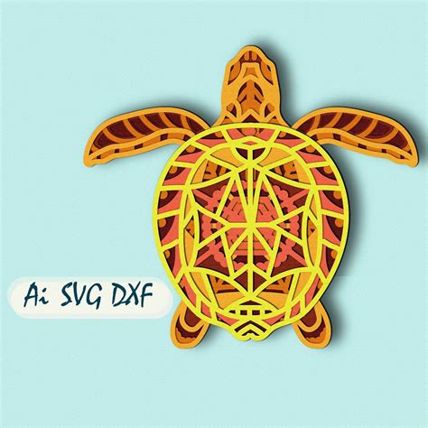 Free 317 3D Layered Mandala Turtle SVG PNG EPS DXF File