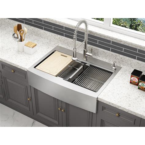 Top mount single bowl with drain board farmhouse kitchen sinks stainless steel undermount. CMI Blanchard Retrofit Workstation Dual Mount Stainless ...