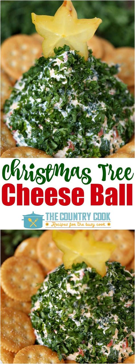 Appetizers for christmas parties and dinners. CHRISTMAS TREE-SHAPED CHEESE BALL | The Country Cook | Recipe | Cheese ball, Holiday cooking ...