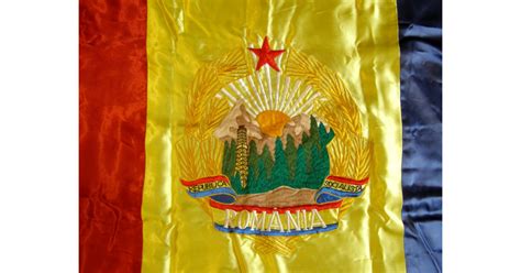 Drapel Steag Republica Socialista Romania Matase Brodat Ambele Fete 118