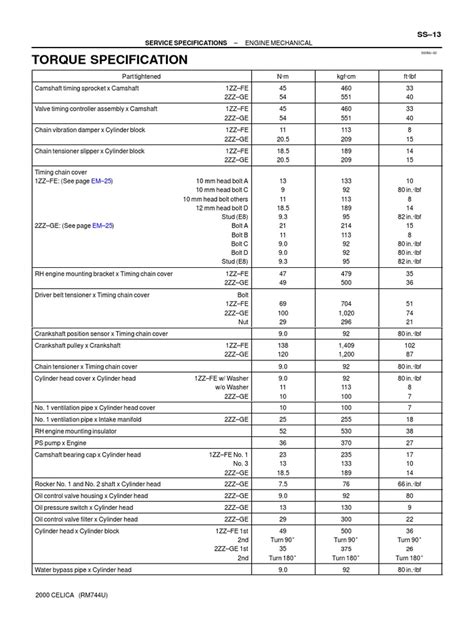 Torque Specification Service Specifications Pdf Vehicle Parts