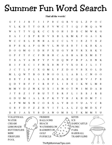 Free Summer Fun Word Search Printable — Thrifty Mommas Tips