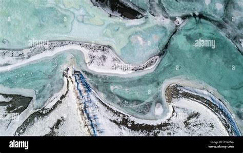 Aerial Drone Shot Frozen Lake Yukon Canada Stock Photo Alamy
