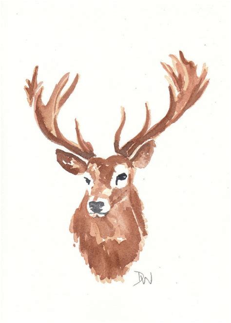 Stag Head Watercolor Original Painting Deer By Waterinmypaint
