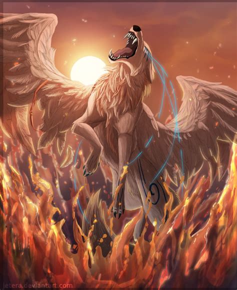 Angel Of Fire Winged Fire Wolf Anime Wolf Arte De Criaturas Míticas