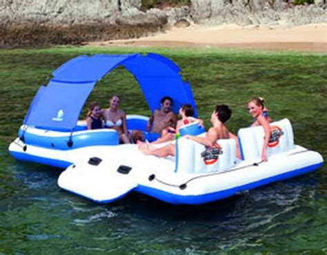 costway giant 4 person inflatable island lake floating lounge raft with 130 watt electric air