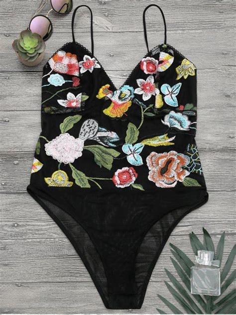 floral embroidered sheer mesh bodysuit teddy black m embroidered bodysuit mesh bodysuit