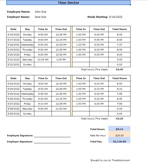 Biweekly Timesheet With Notes In Excel